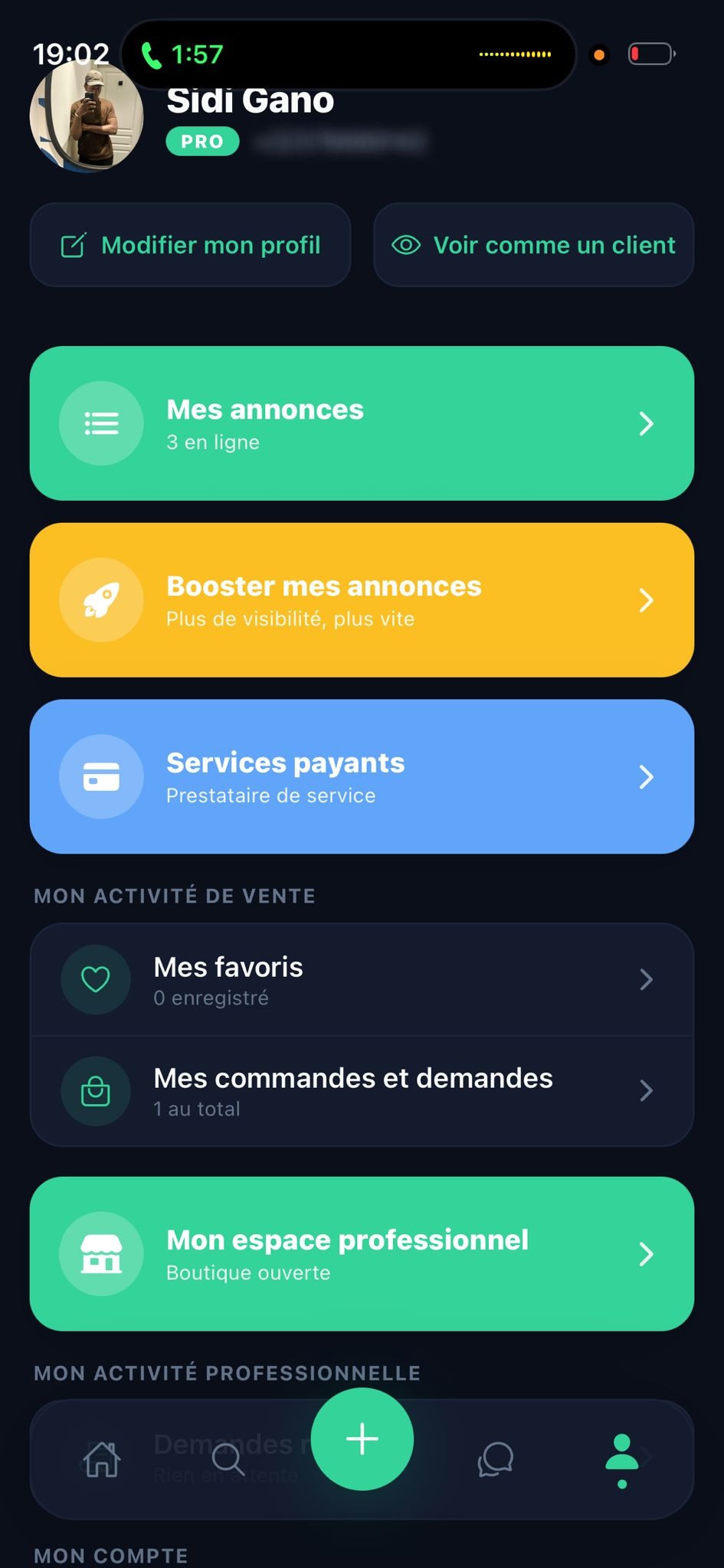 Profil vendeur — annonces & espace pro