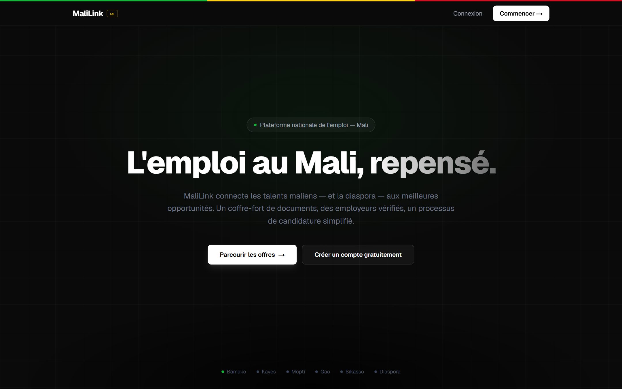 Page d’accueil de MaliLink